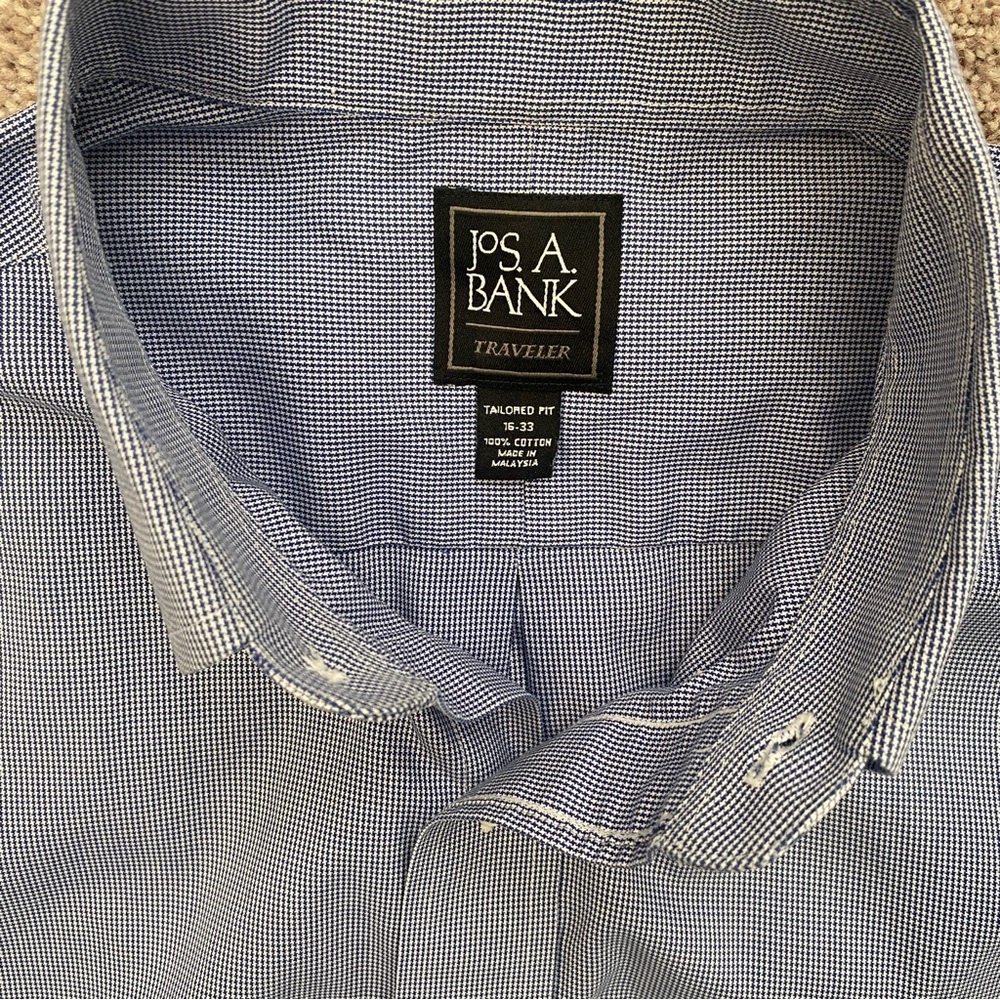 Jos. A. Bank Men's Long Sleeve Shirt Blue/White Check Size 16-33 - EUC - Picture 4 of 7